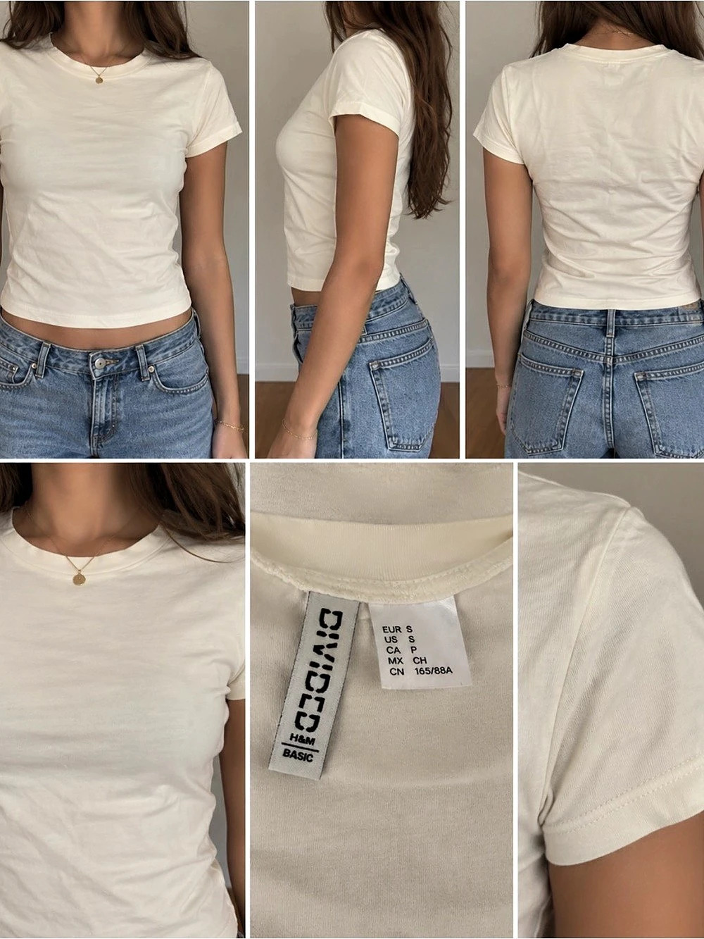 Basic Cream Fitted T Shirt Short Sleeve Crew Neck Size Small